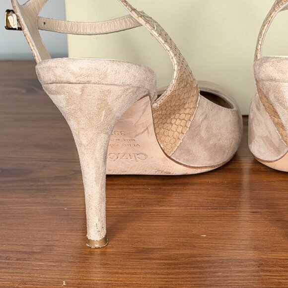 Elizee Italian Handcrafted Suede and Python Print Leather Pointed-Toe Pumps - Picture 12 of 13